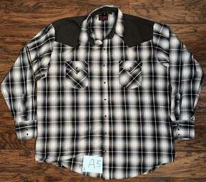 Plains Western Wear Mens XLT Black White Plaid Pearl Snap Western Shirt Cowboy